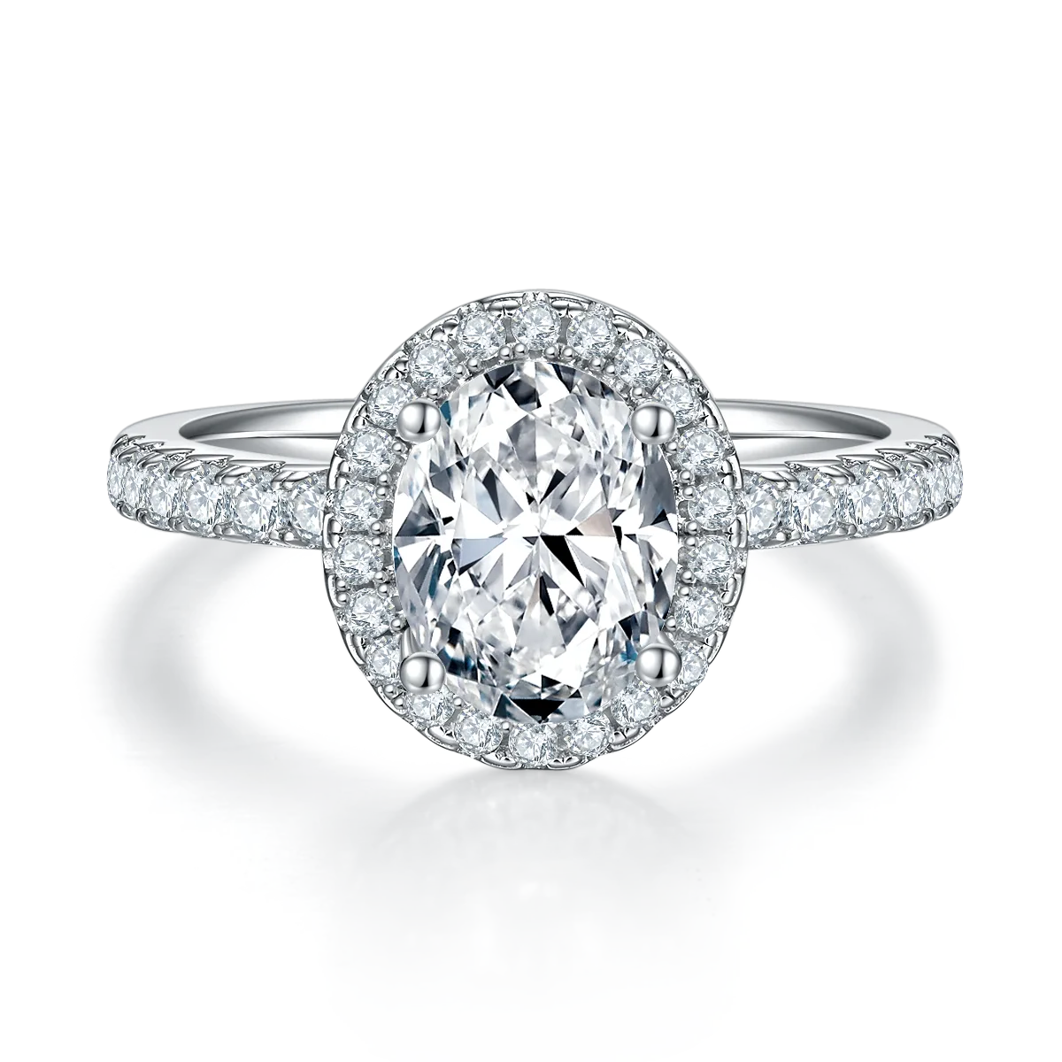 Light Luxury Oval S925 White-Gold-Plated Silver Lab-Grown Diamond Wedding Band Women's Ring 2.0ct D