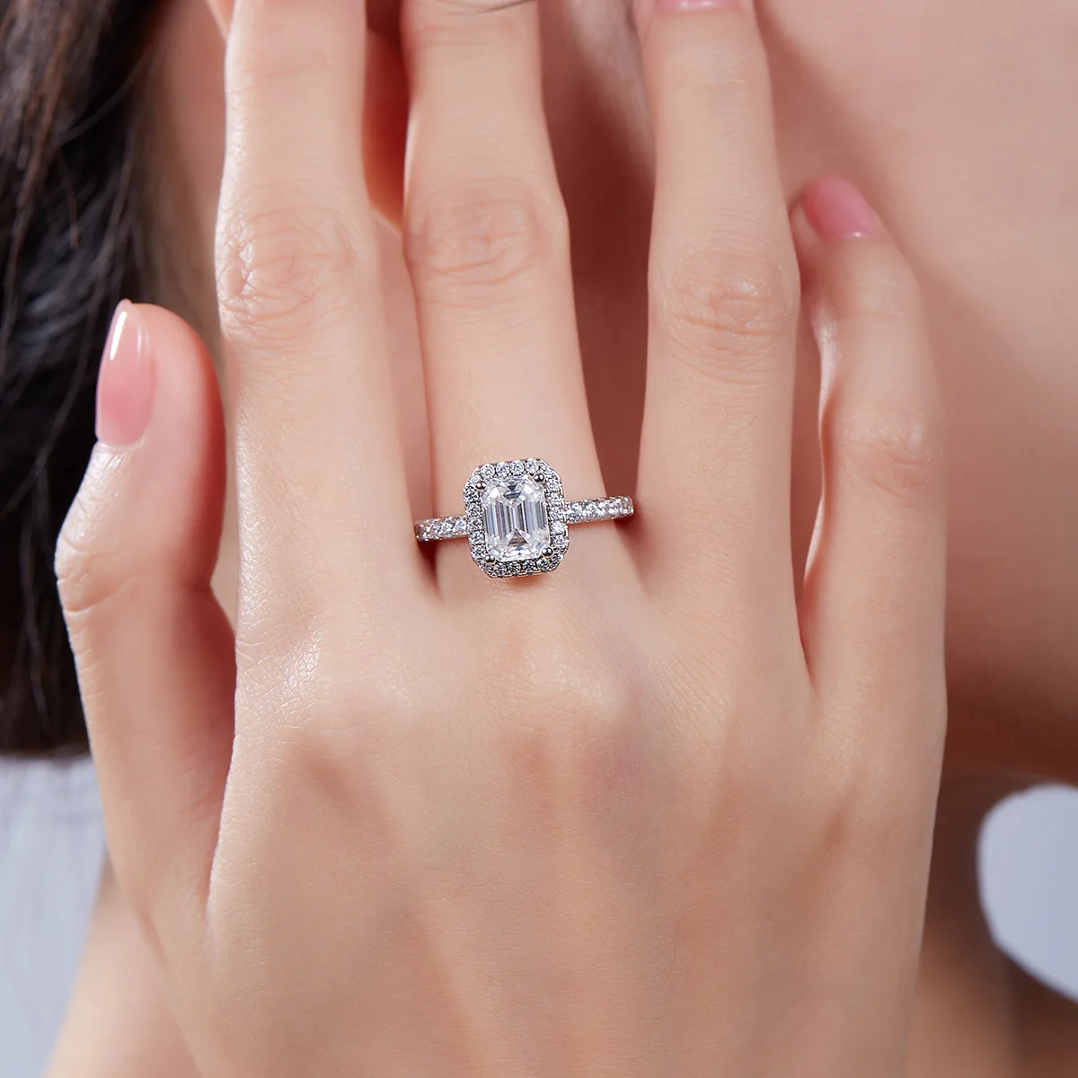 Light Luxury Rectangle S925 White-Gold-Plated Silver Lab-Grown Diamond Wedding Band Women's Ring 2.0ct D