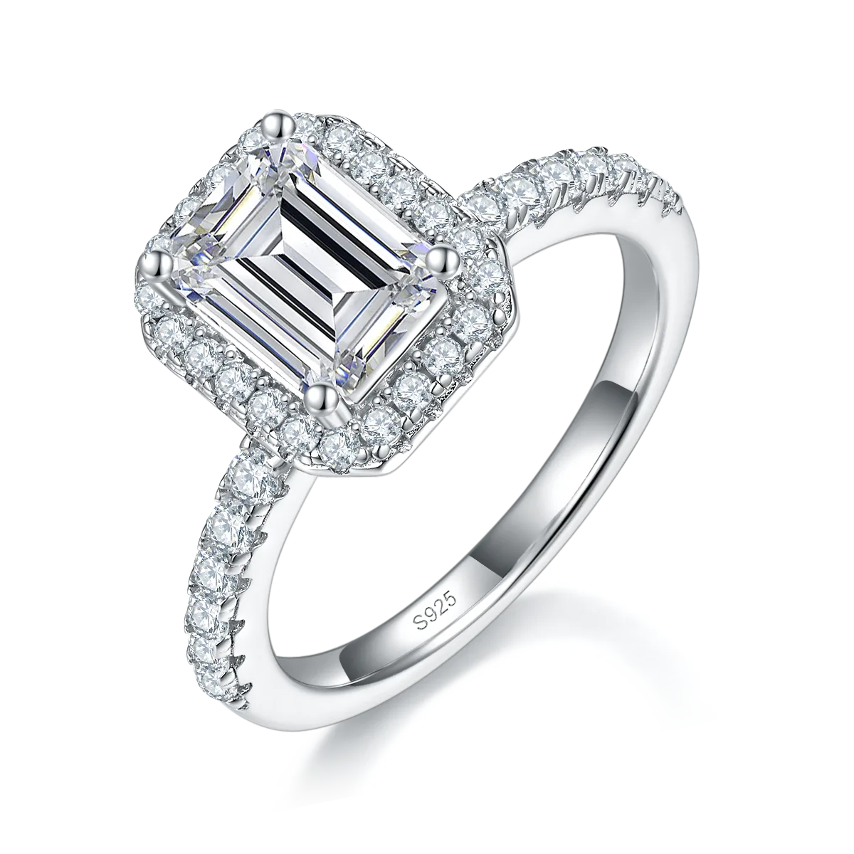 Light Luxury Rectangle S925 White-Gold-Plated Silver Lab-Grown Diamond Wedding Band Women's Ring 2.0ct D