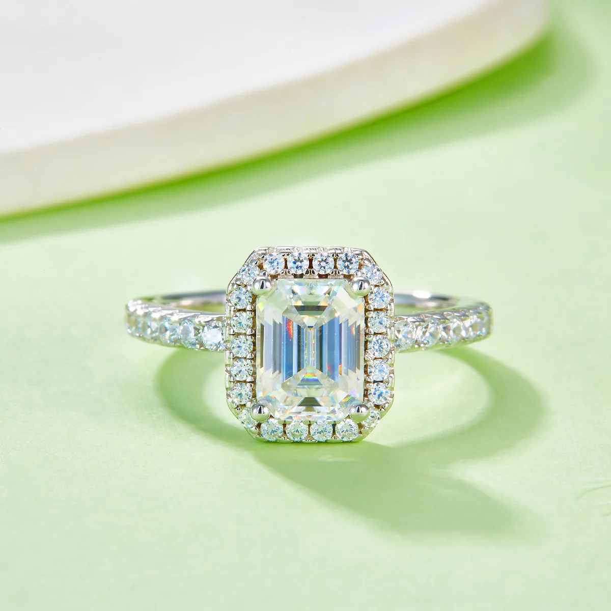 Light Luxury Rectangle S925 White-Gold-Plated Silver Lab-Grown Diamond Wedding Band Women's Ring 2.0ct D