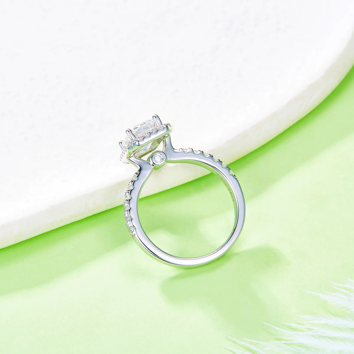Light Luxury Rectangle S925 White-Gold-Plated Silver Lab-Grown Diamond Wedding Band Women's Ring 2.0ct D