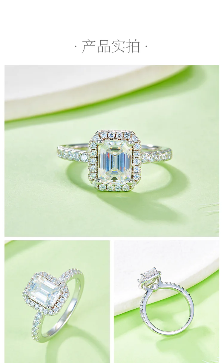 Light Luxury Rectangle S925 White-Gold-Plated Silver Lab-Grown Diamond Wedding B