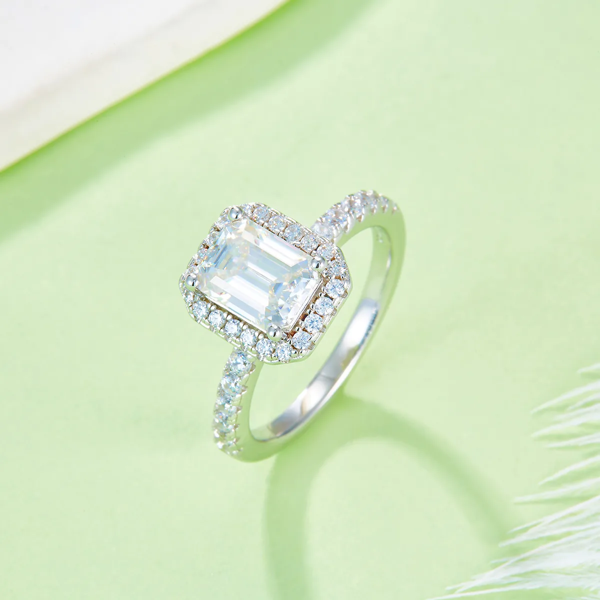 Light Luxury Rectangle S925 White-Gold-Plated Silver Lab-Grown Diamond Wedding Band Women's Ring 2.0ct D