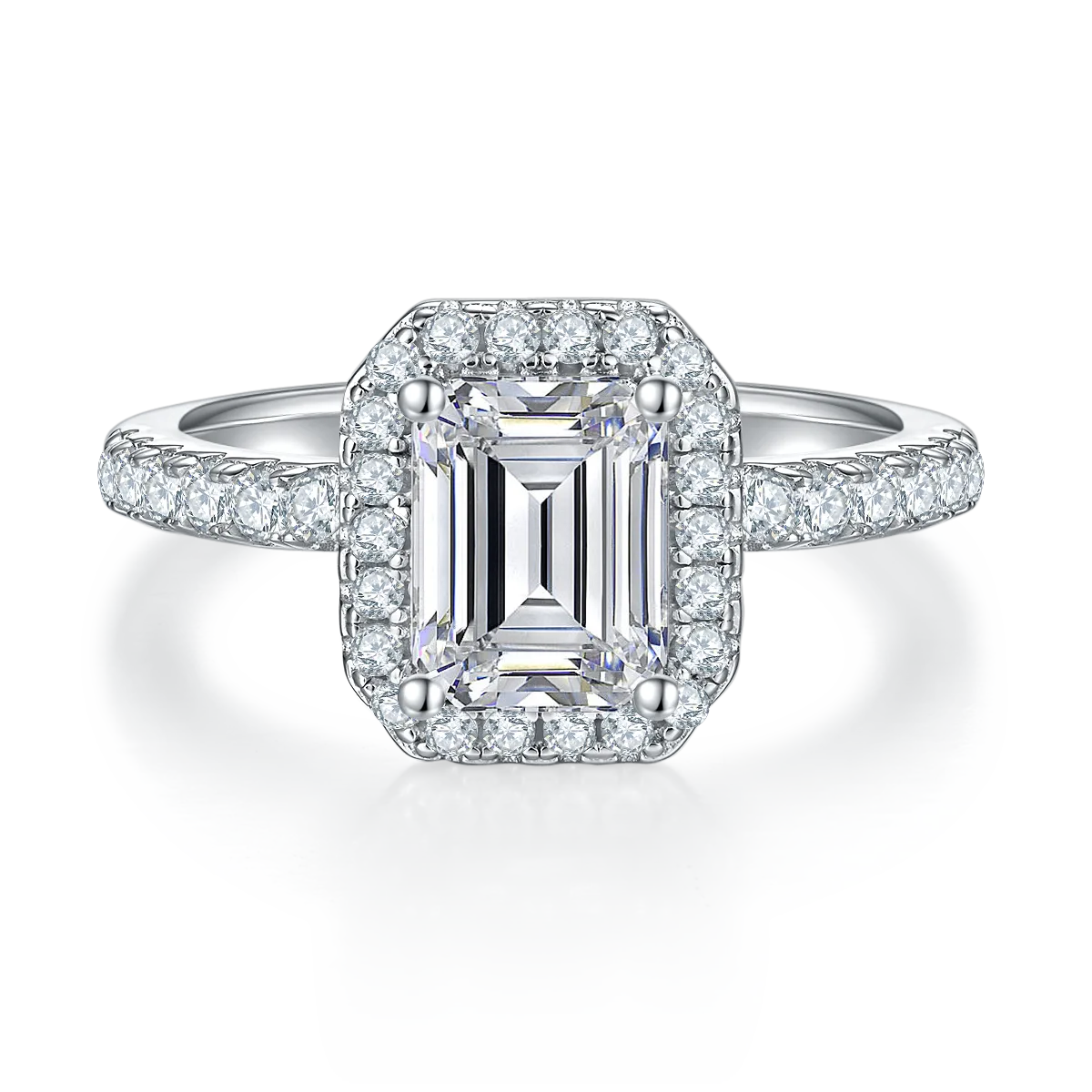 Light Luxury Rectangle S925 White-Gold-Plated Silver Lab-Grown Diamond Wedding Band Women's Ring 2.0ct D