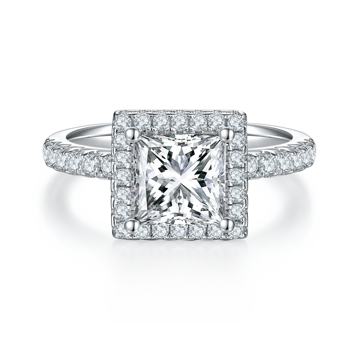 Light Luxury Square S925 White-Gold-Plated Silver Moissanite Wedding Band Women's Ring 2.0ct D