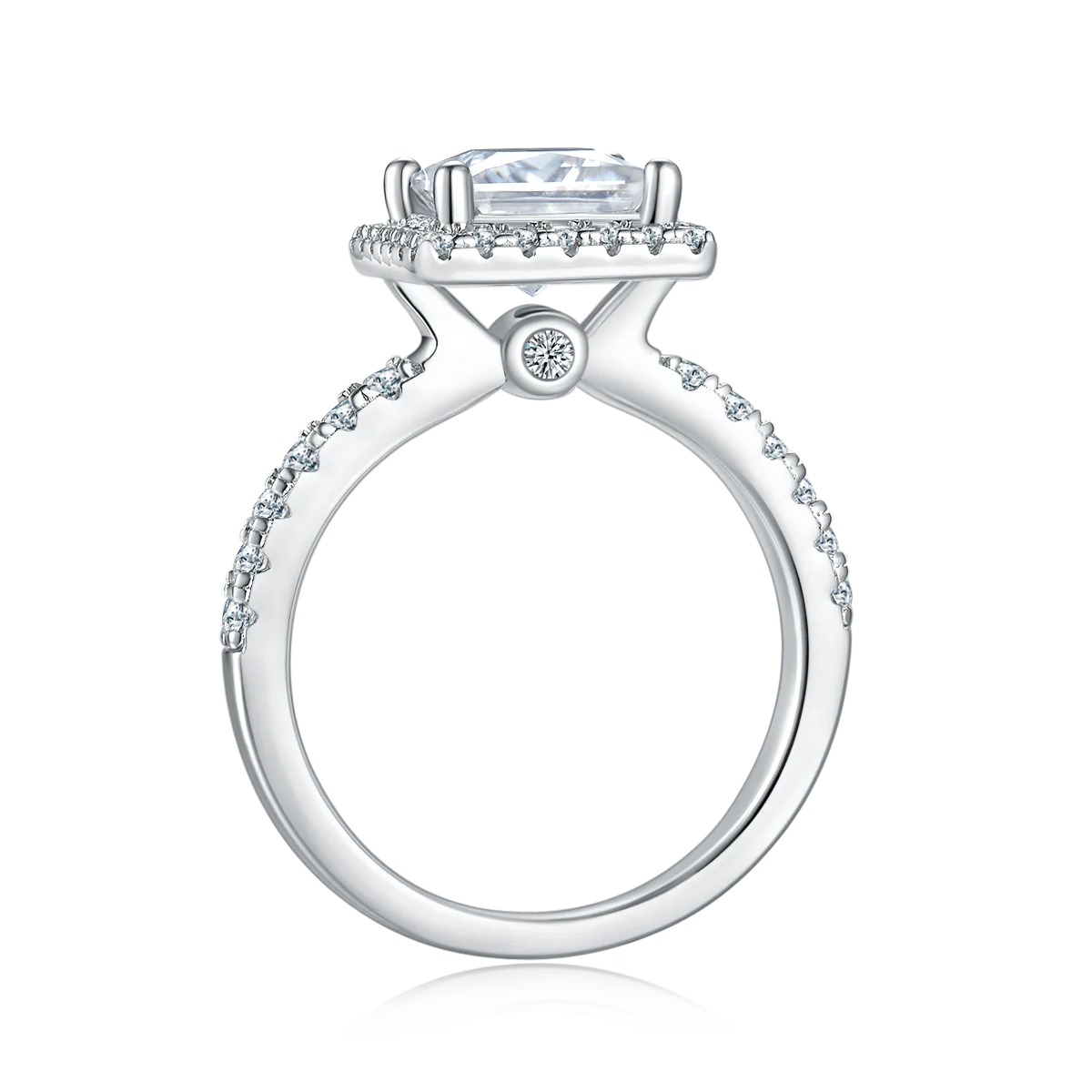 Light Luxury Square S925 White-Gold-Plated Silver Moissanite Wedding Band Women's Ring 2.0ct D