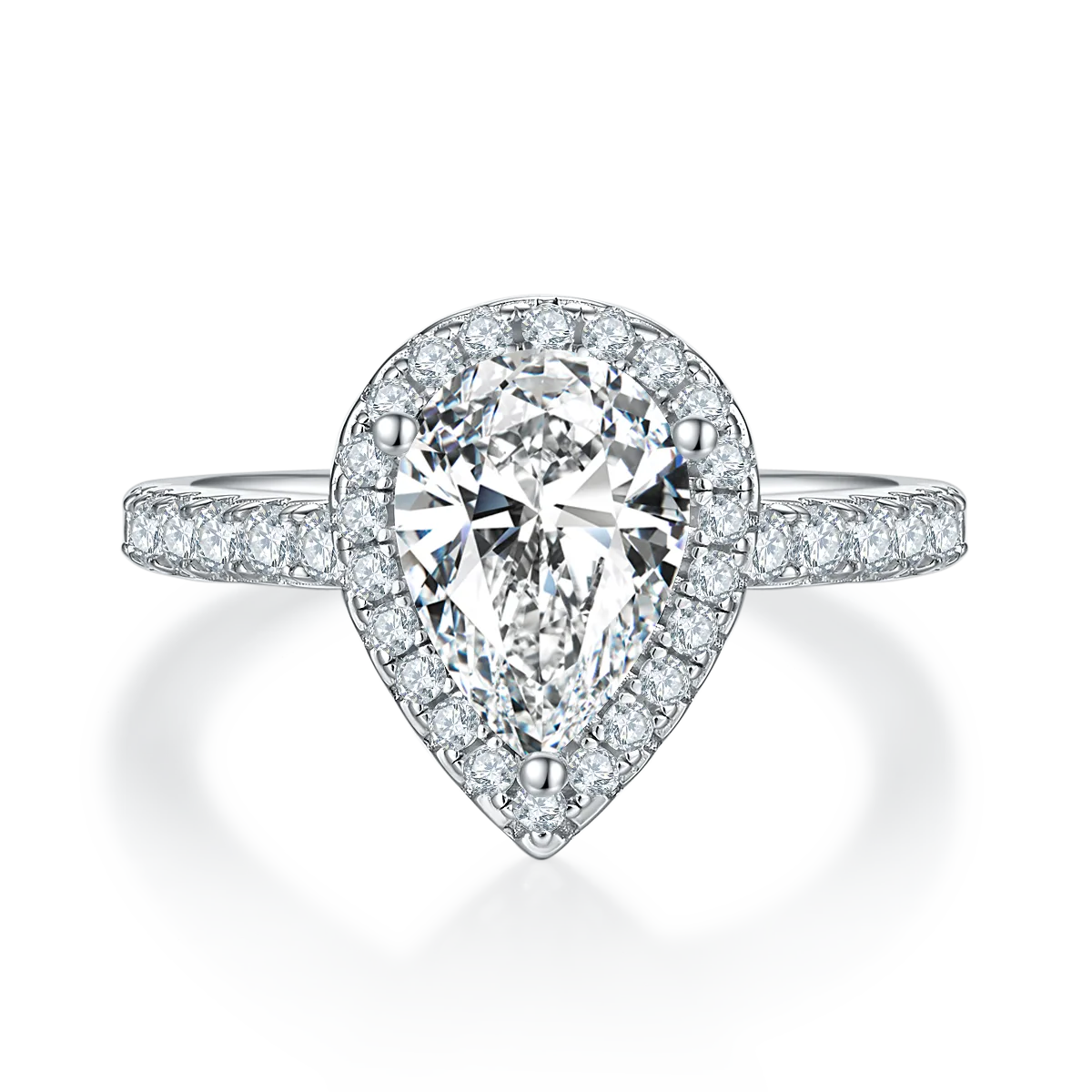 Light Luxury Pear S925 White-Gold-Plated Silver Moissanite Proposal Ring Women's Ring 2.0ct D