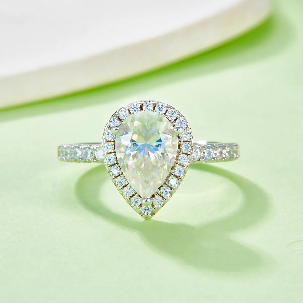 Light Luxury Pear S925 White-Gold-Plated Silver Moissanite Proposal Ring Women's Ring 2.0ct D