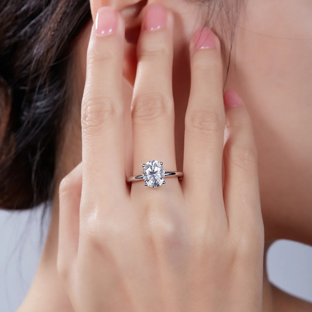 Classic Oval S925 White-Gold-Plated Silver Lab-Grown Diamond Proposal Ring Women's Ring 3.0ct D