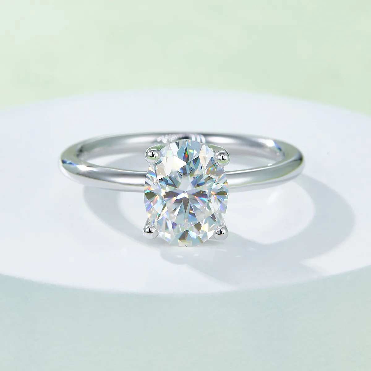 Classic Oval S925 White-Gold-Plated Silver Lab-Grown Diamond Proposal Ring Women's Ring 3.0ct D