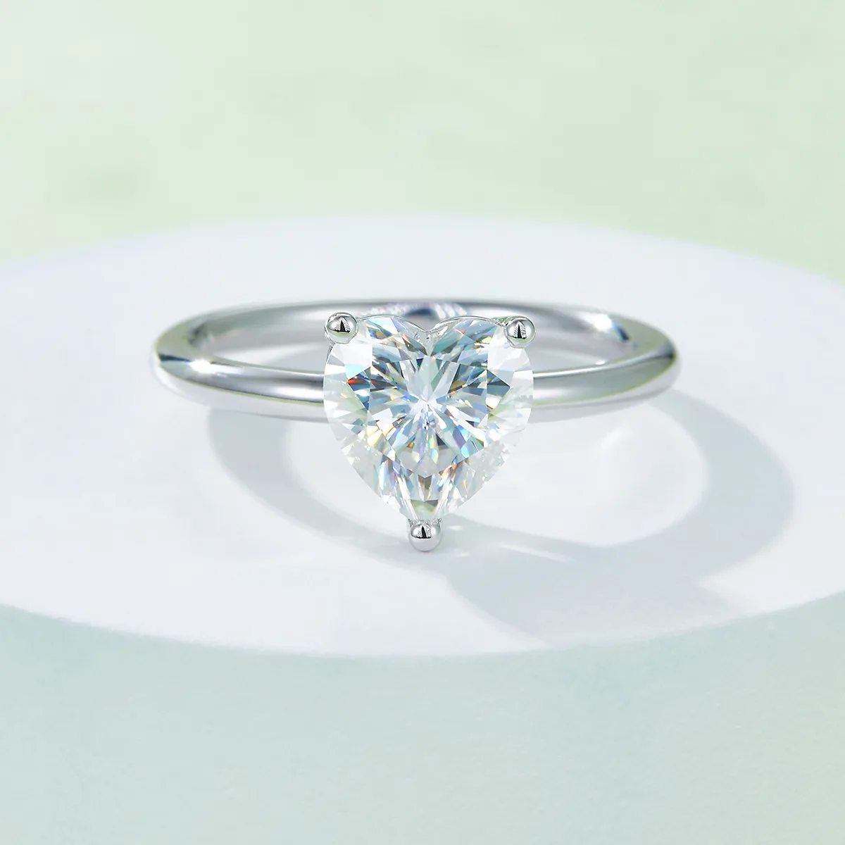 Classic Heart S925 White-Gold-Plated Silver Moissanite Wedding Band Women's Ring 3.0ct D
