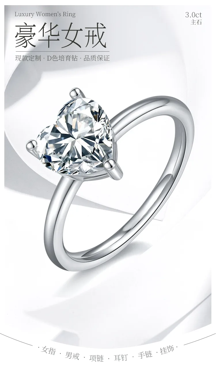 Classic Heart S925 White-Gold-Plated Silver Lab-Grown Diamond Wedding Band Women