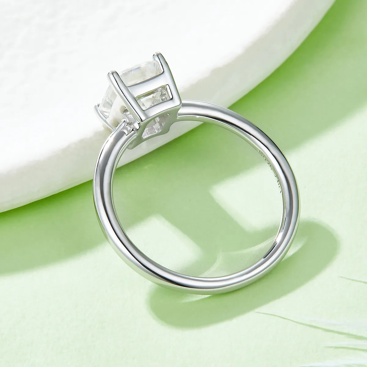 Classic Rectangle S925 White-Gold-Plated Silver Lab-Grown Diamond Engagement Ring Women's Ring 3.0ct D