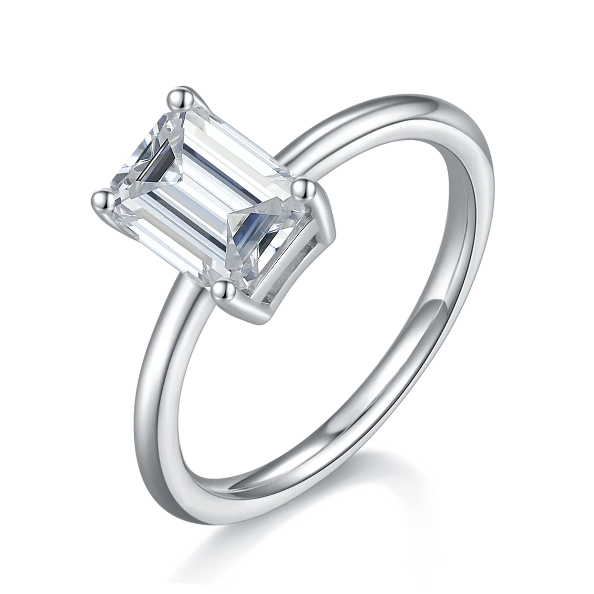 Classic Rectangle S925 White-Gold-Plated Silver Lab-Grown Diamond Engagement Ring Women's Ring 3.0ct D