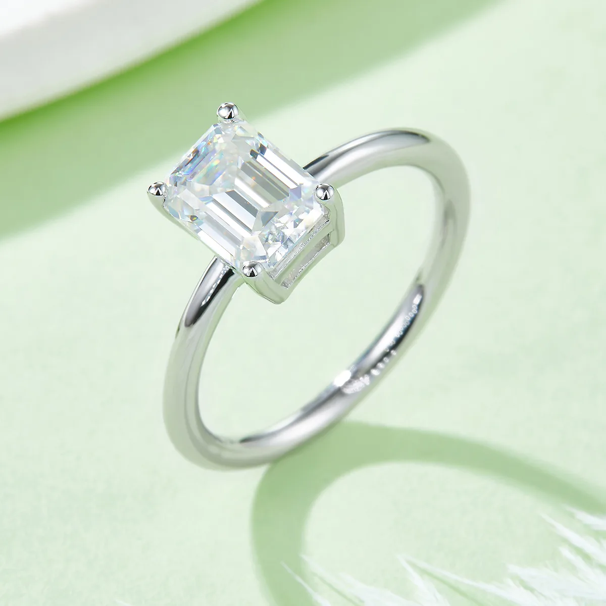 Classic Rectangle S925 White-Gold-Plated Silver Lab-Grown Diamond Engagement Ring Women's Ring 3.0ct D