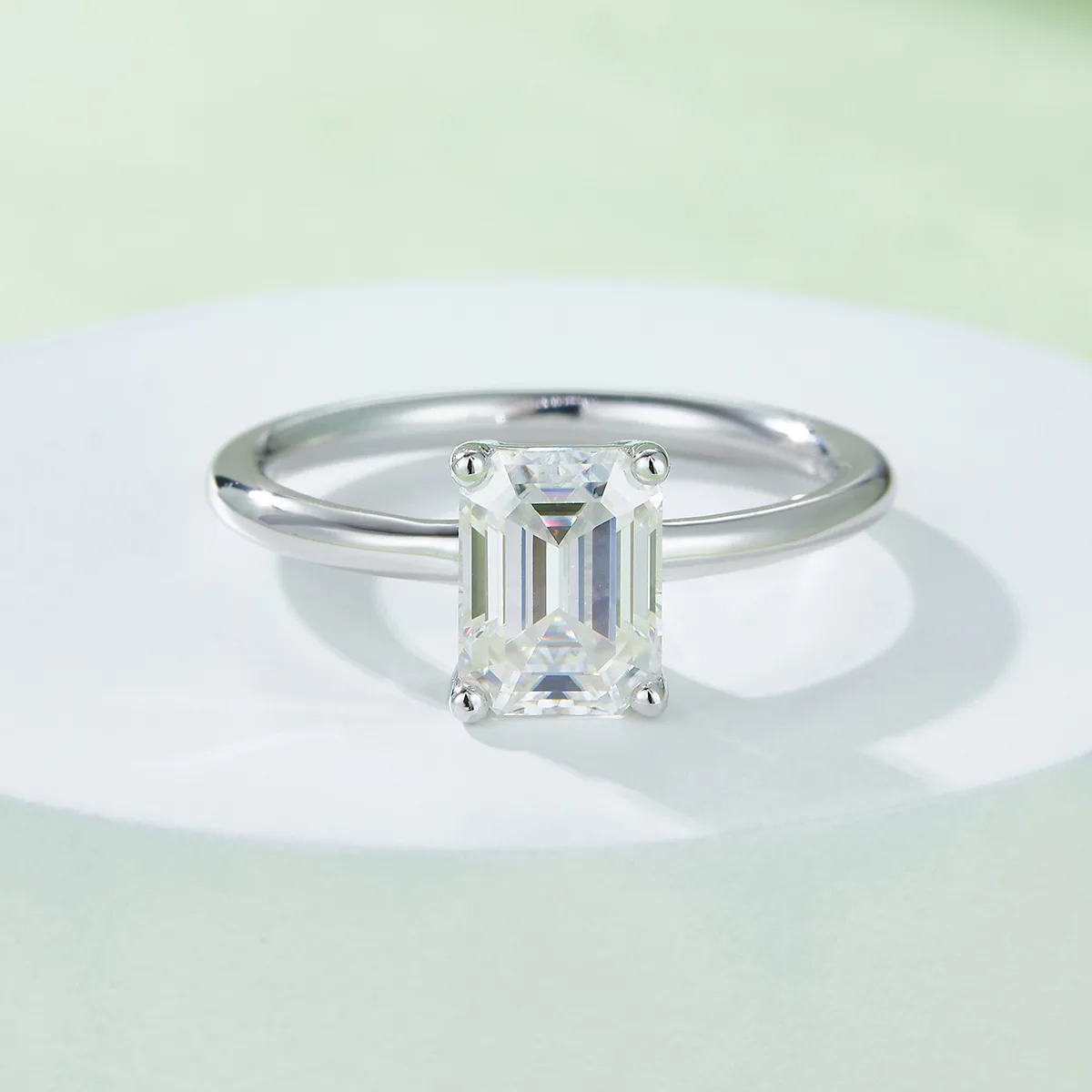 Classic Rectangle S925 White-Gold-Plated Silver Lab-Grown Diamond Engagement Ring Women's Ring 3.0ct D
