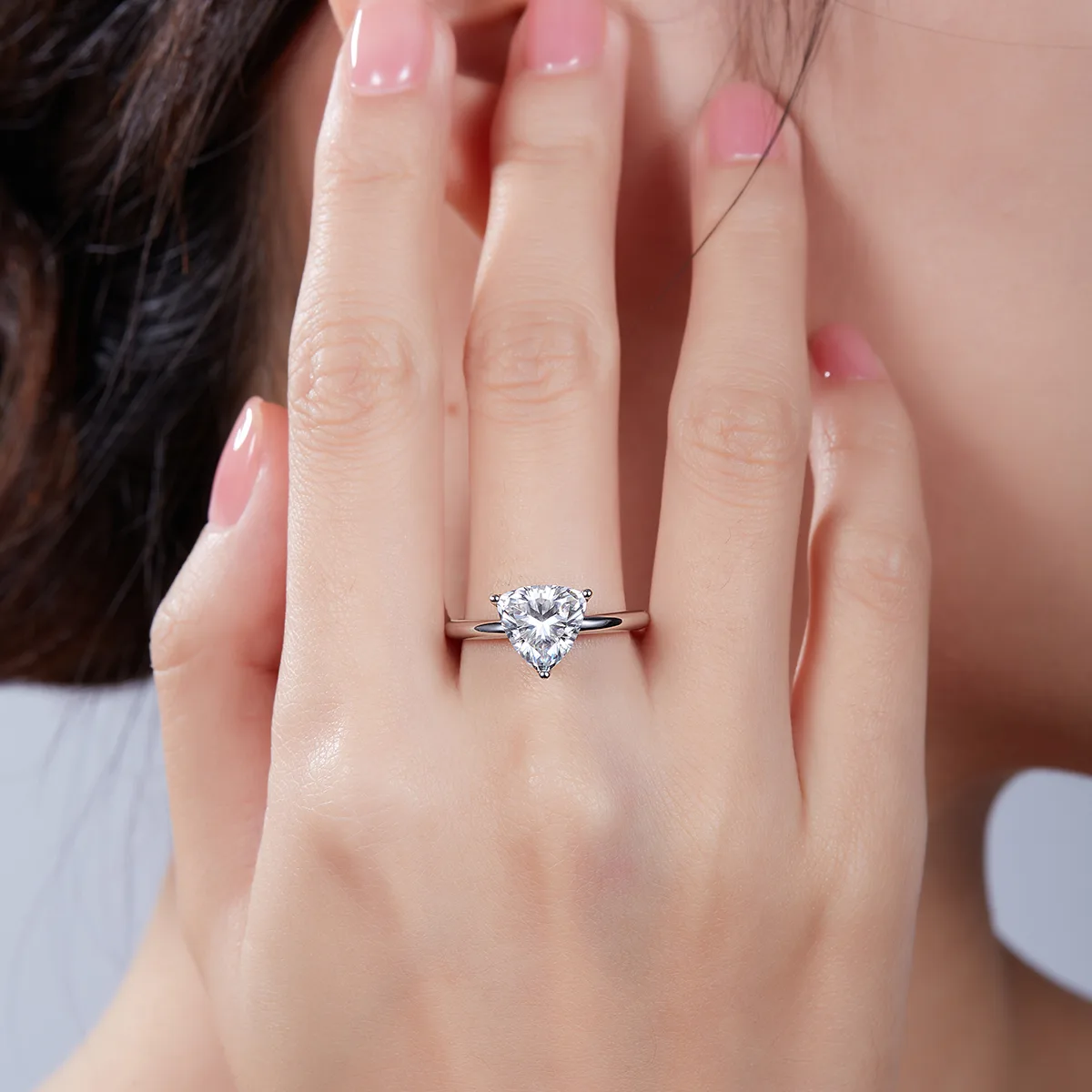 Classic Trilliant S925 White-Gold-Plated Silver Lab-Grown Diamond Engagement Ring Women's Ring 3.0ct D