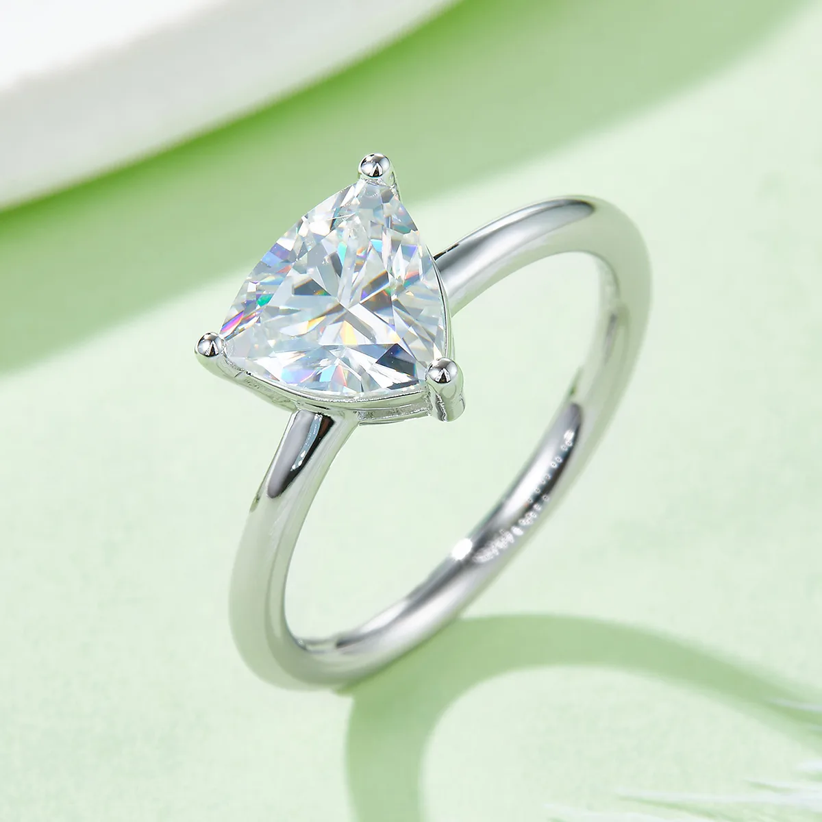 Classic Trilliant S925 White-Gold-Plated Silver Lab-Grown Diamond Engagement Ring Women's Ring 3.0ct D