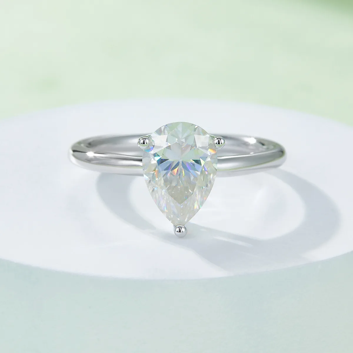 Classic Pear S925 White-Gold-Plated Silver Moissanite Wedding Band Women's Ring 3.0ct D