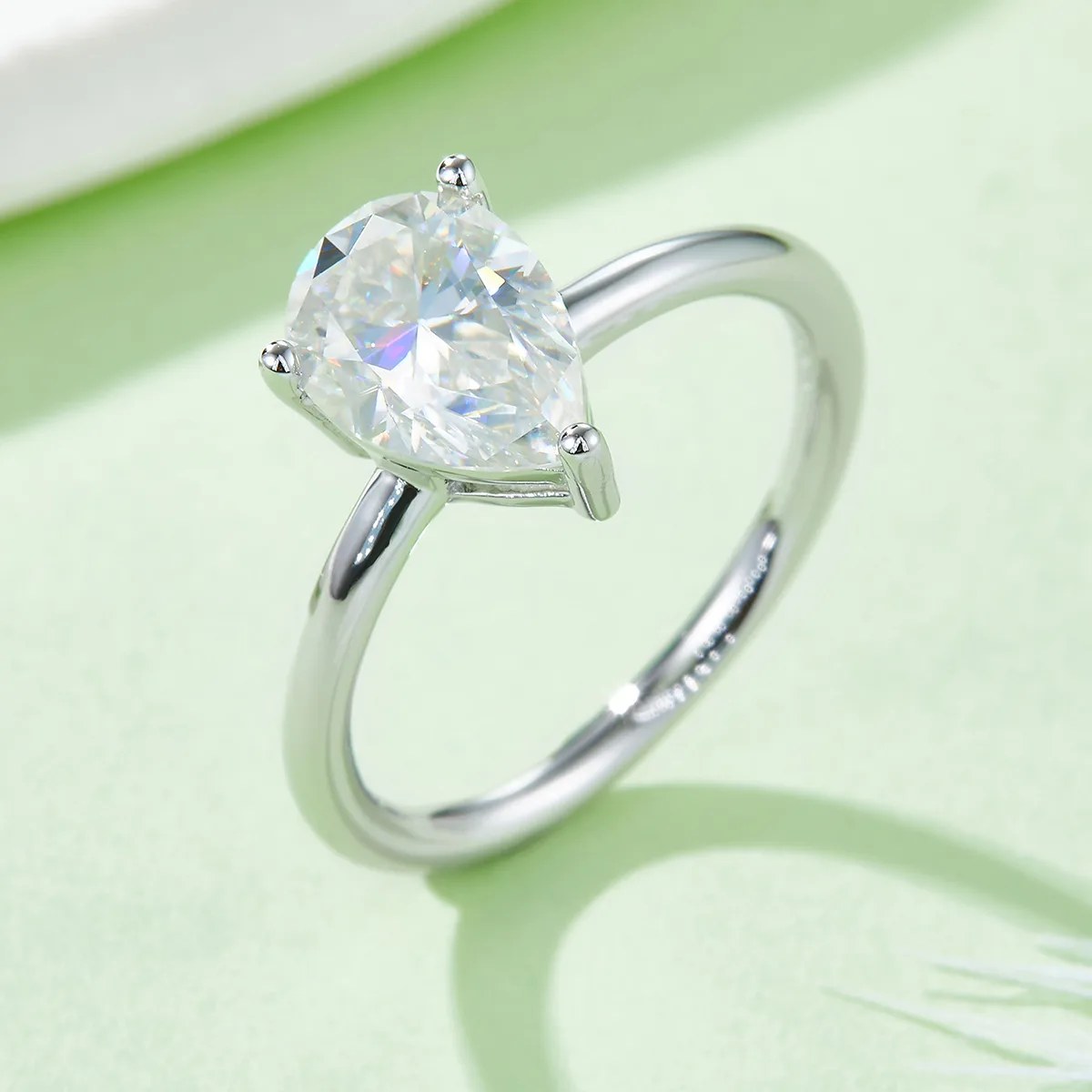 Classic Pear S925 White-Gold-Plated Silver Moissanite Wedding Band Women's Ring 3.0ct D
