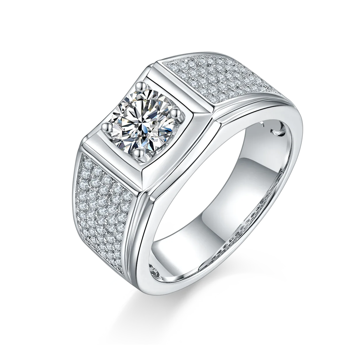 S925 White-Gold-Plated Silver Lab-Grown Diamond Men's Ring 1ct D - P71A