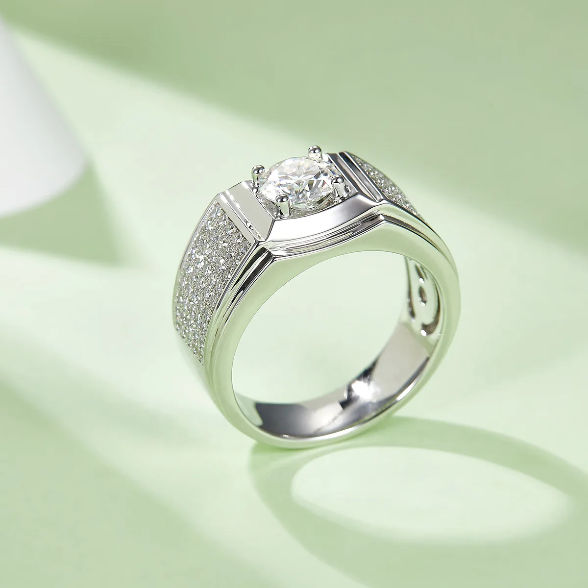 S925 White-Gold-Plated Silver Lab-Grown Diamond Men's Ring 1ct D - P71A