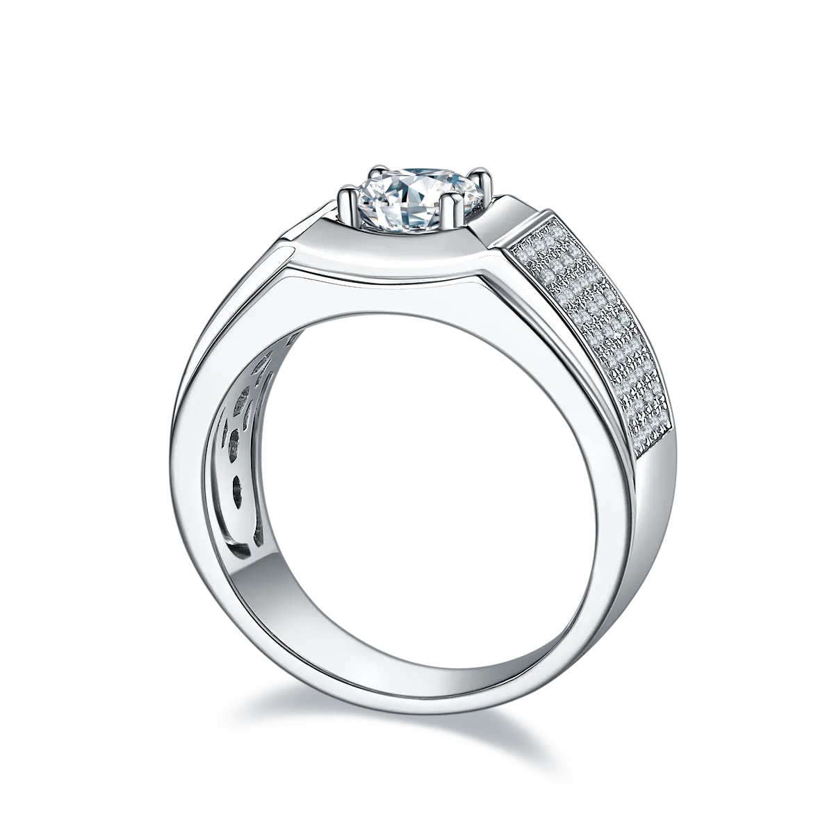 S925 White-Gold-Plated Silver Lab-Grown Diamond Men's Ring 1ct D - P71A