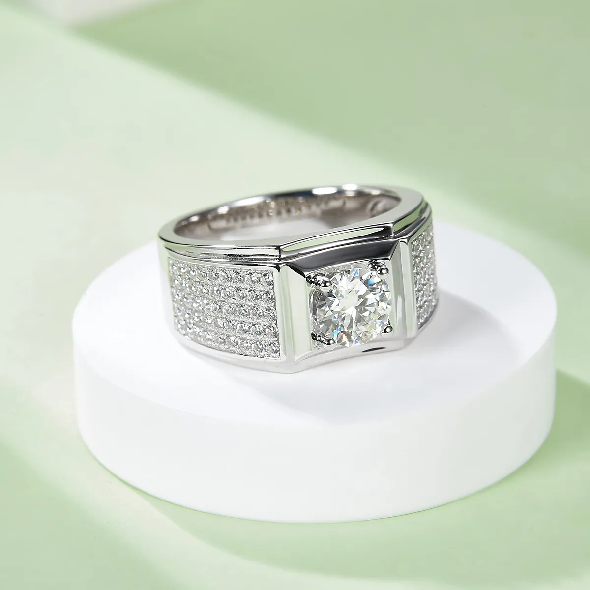 S925 White-Gold-Plated Silver Lab-Grown Diamond Men's Ring 1ct D - P71A