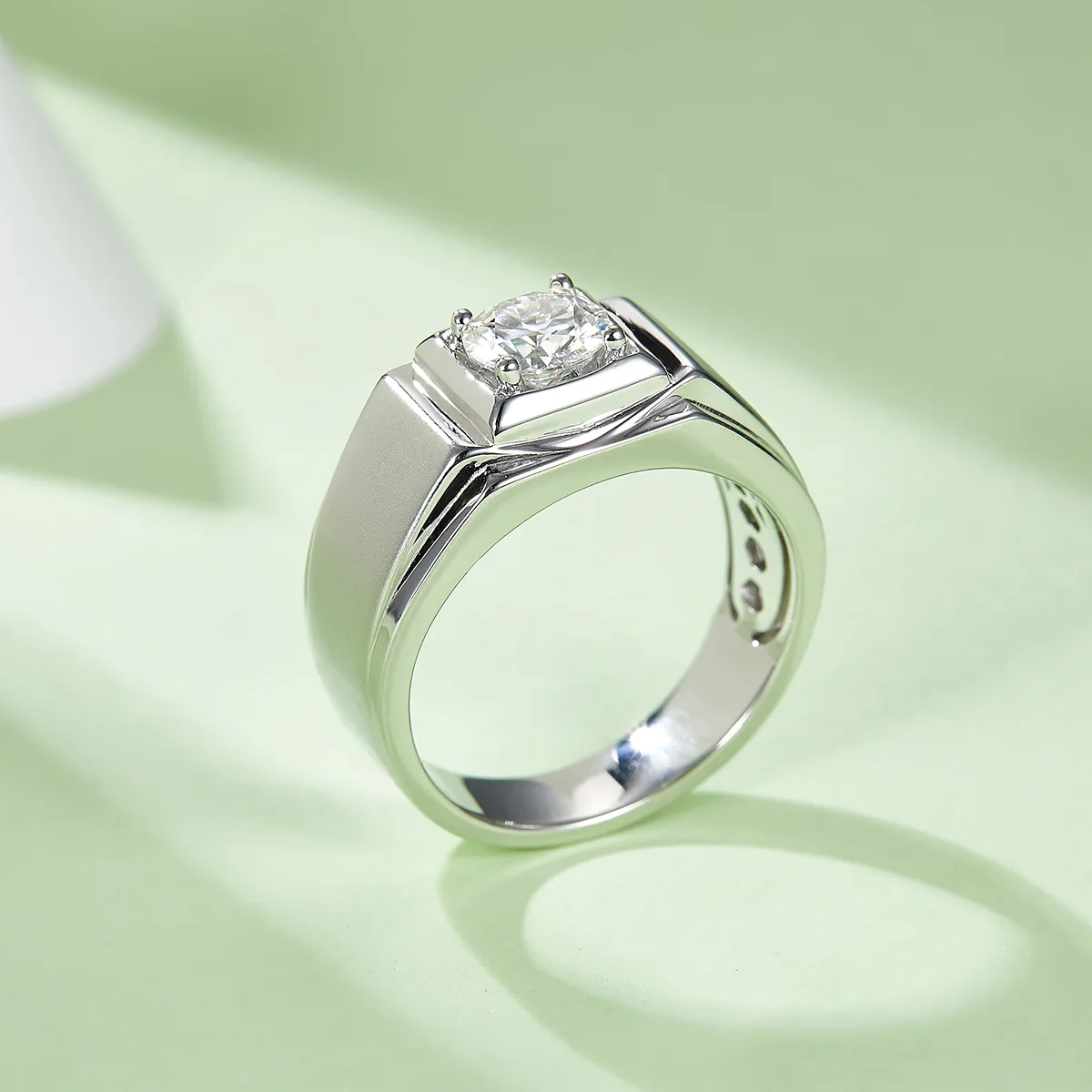 S925 White-Gold-Plated Silver Lab-Grown Diamond Men's Ring 1ct D