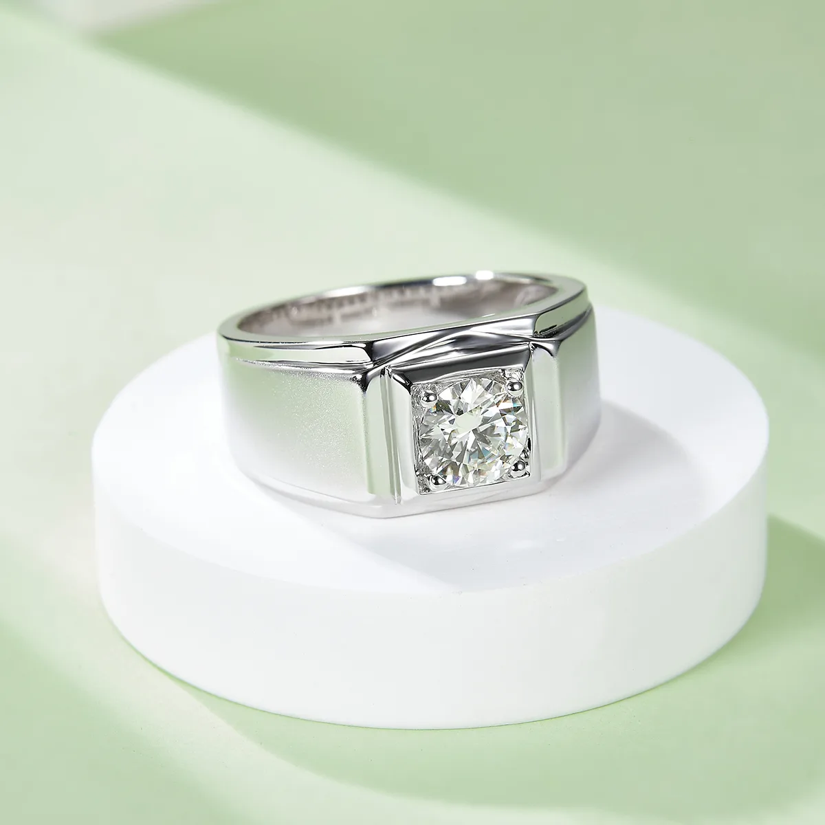 S925 White-Gold-Plated Silver Lab-Grown Diamond Men's Ring 1ct D