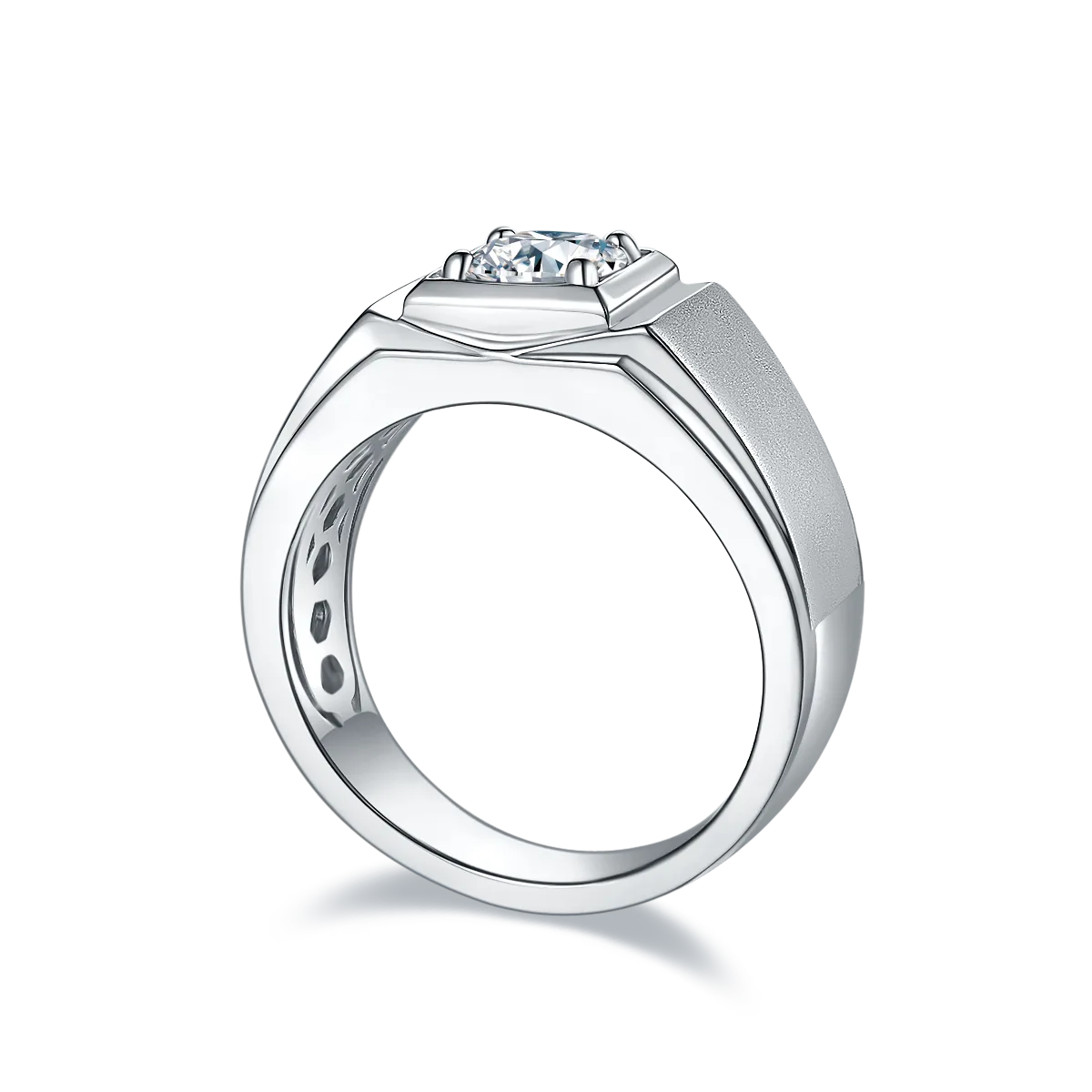 S925 White-Gold-Plated Silver Lab-Grown Diamond Men's Ring 1ct D