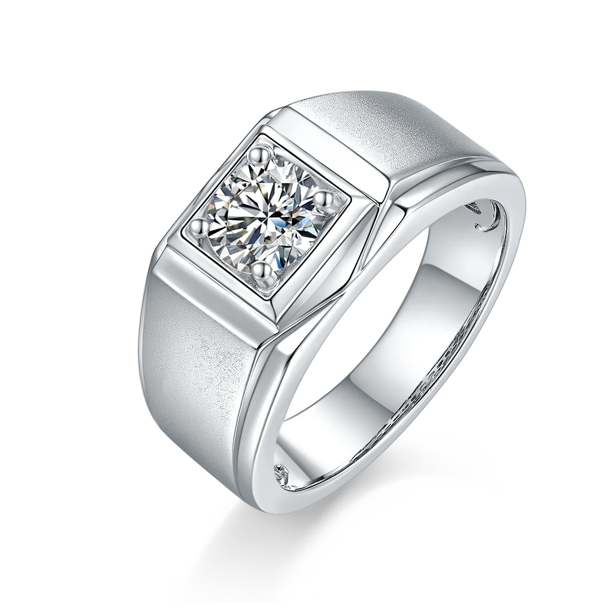 S925 White-Gold-Plated Silver Lab-Grown Diamond Men's Ring 1ct D