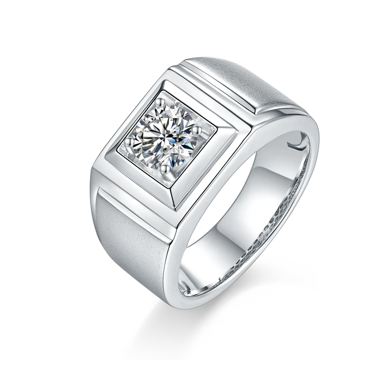 S925 White-Gold-Plated Silver Lab-Grown Diamond Men's Ring 1ct D - P73A