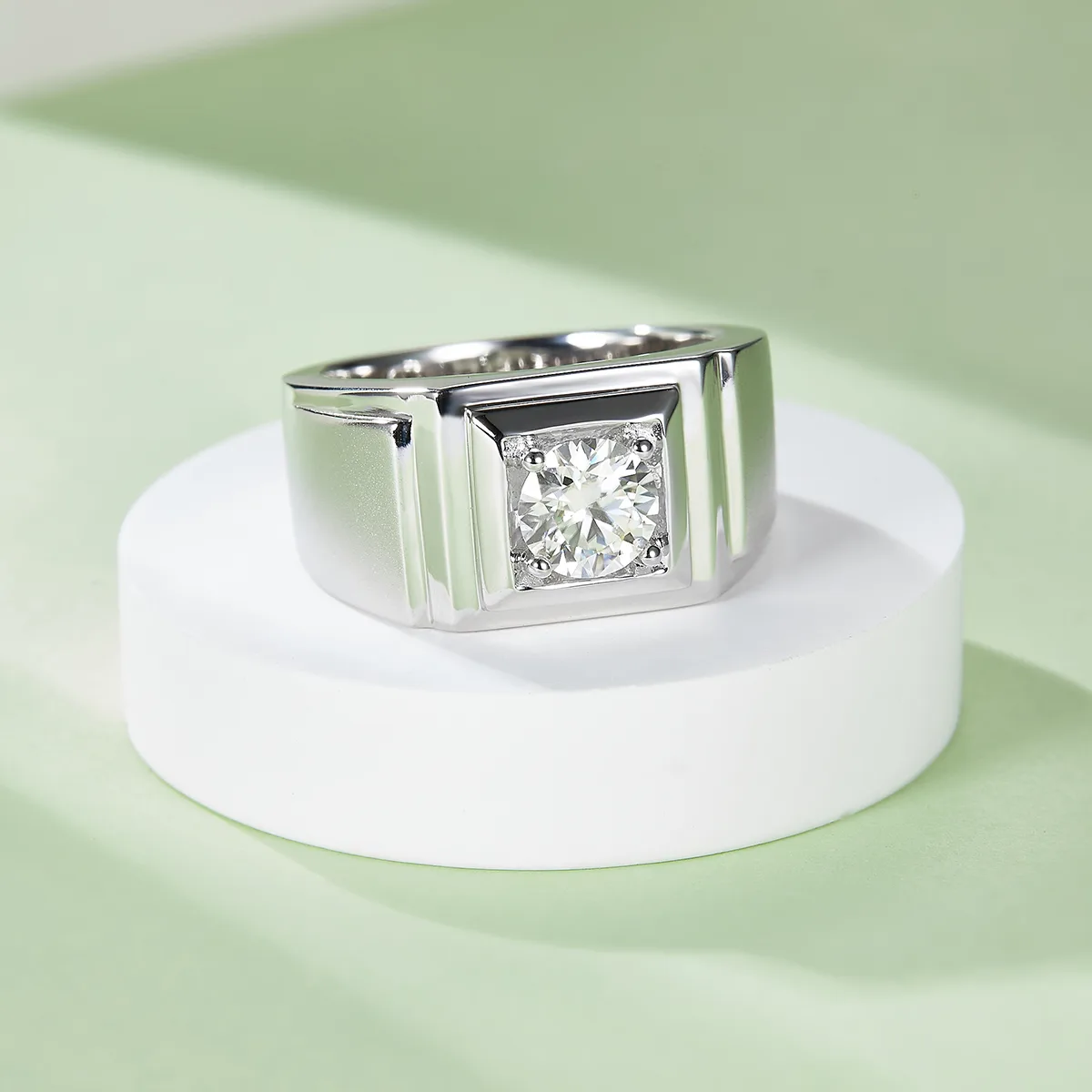 S925 White-Gold-Plated Silver Lab-Grown Diamond Men's Ring 1ct D - P73A
