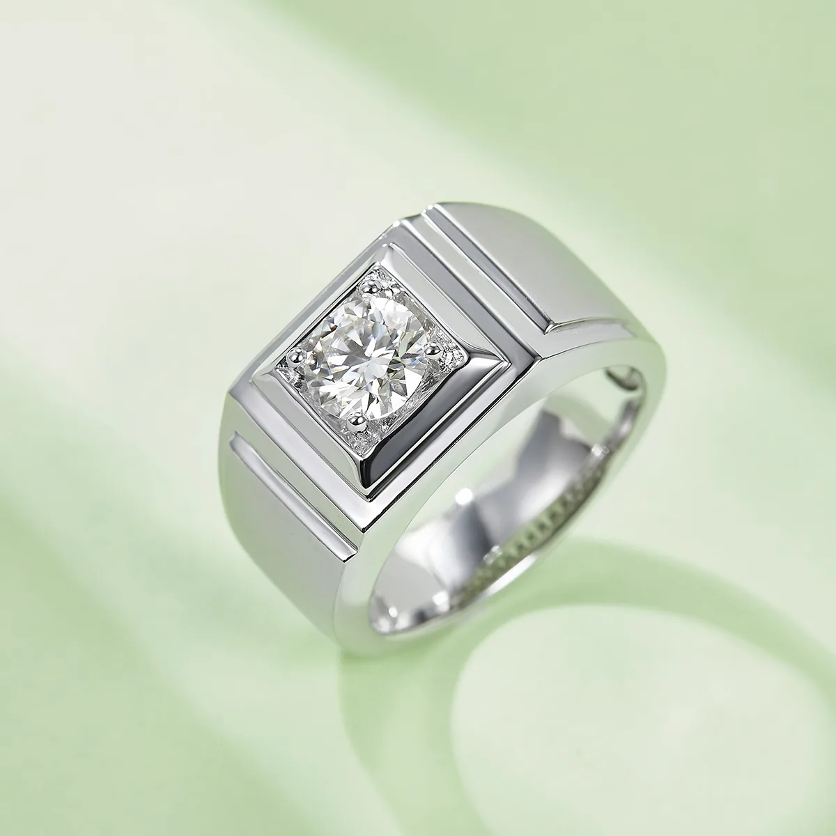 S925 White-Gold-Plated Silver Lab-Grown Diamond Men's Ring 1ct D - P73A