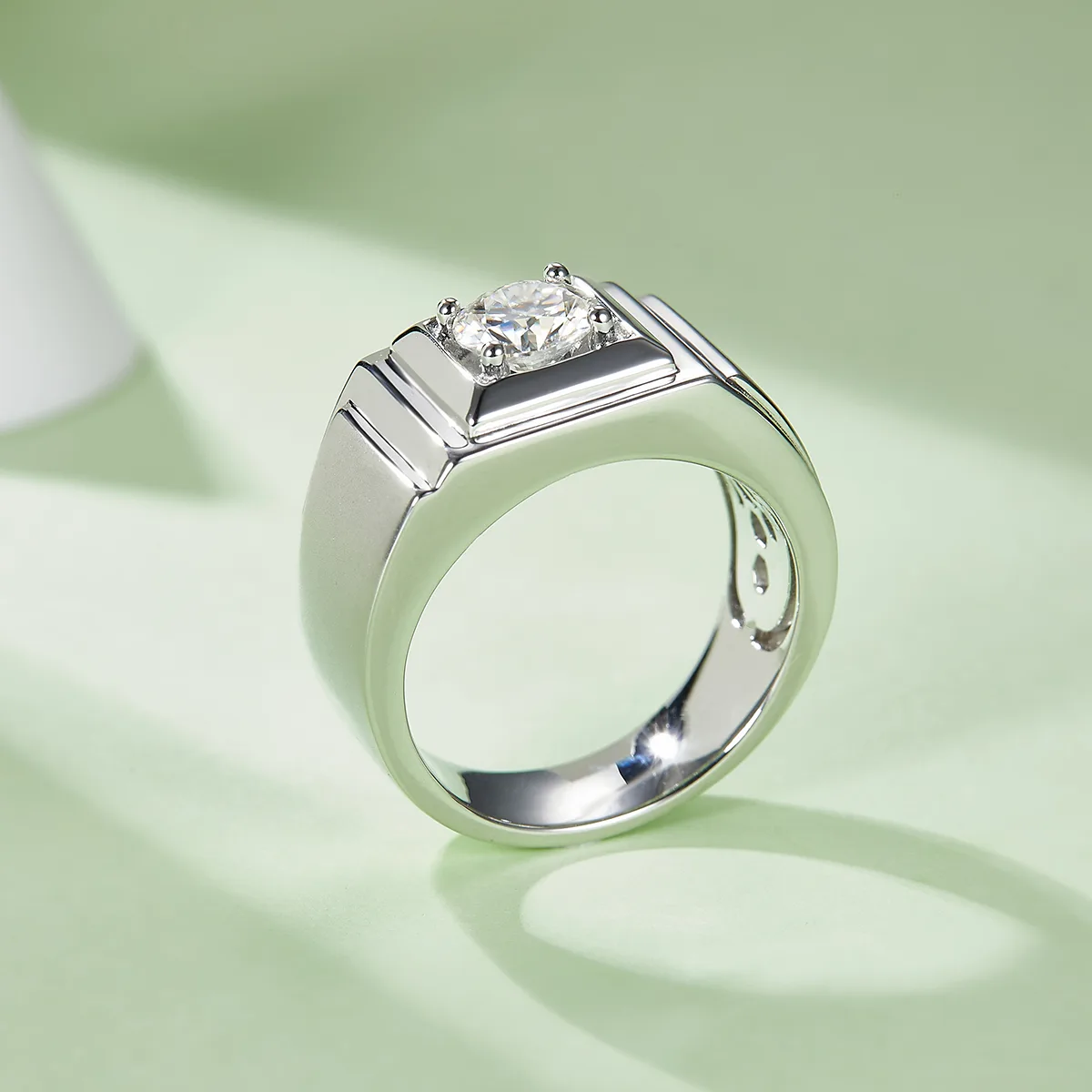 S925 White-Gold-Plated Silver Lab-Grown Diamond Men's Ring 1ct D - P73A
