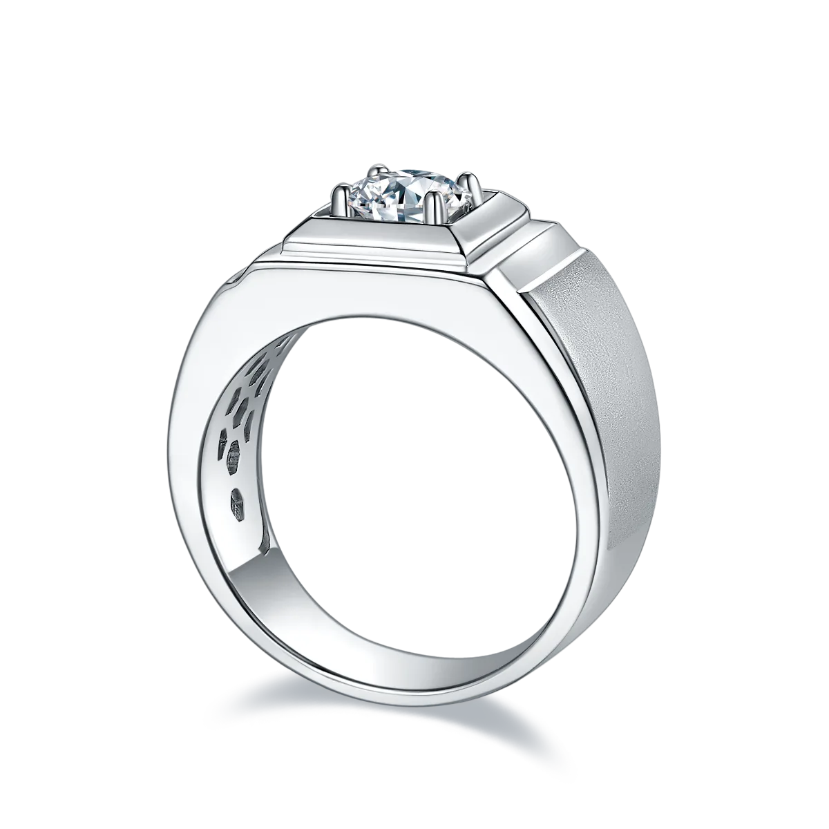 S925 White-Gold-Plated Silver Lab-Grown Diamond Men's Ring 1ct D - P73A