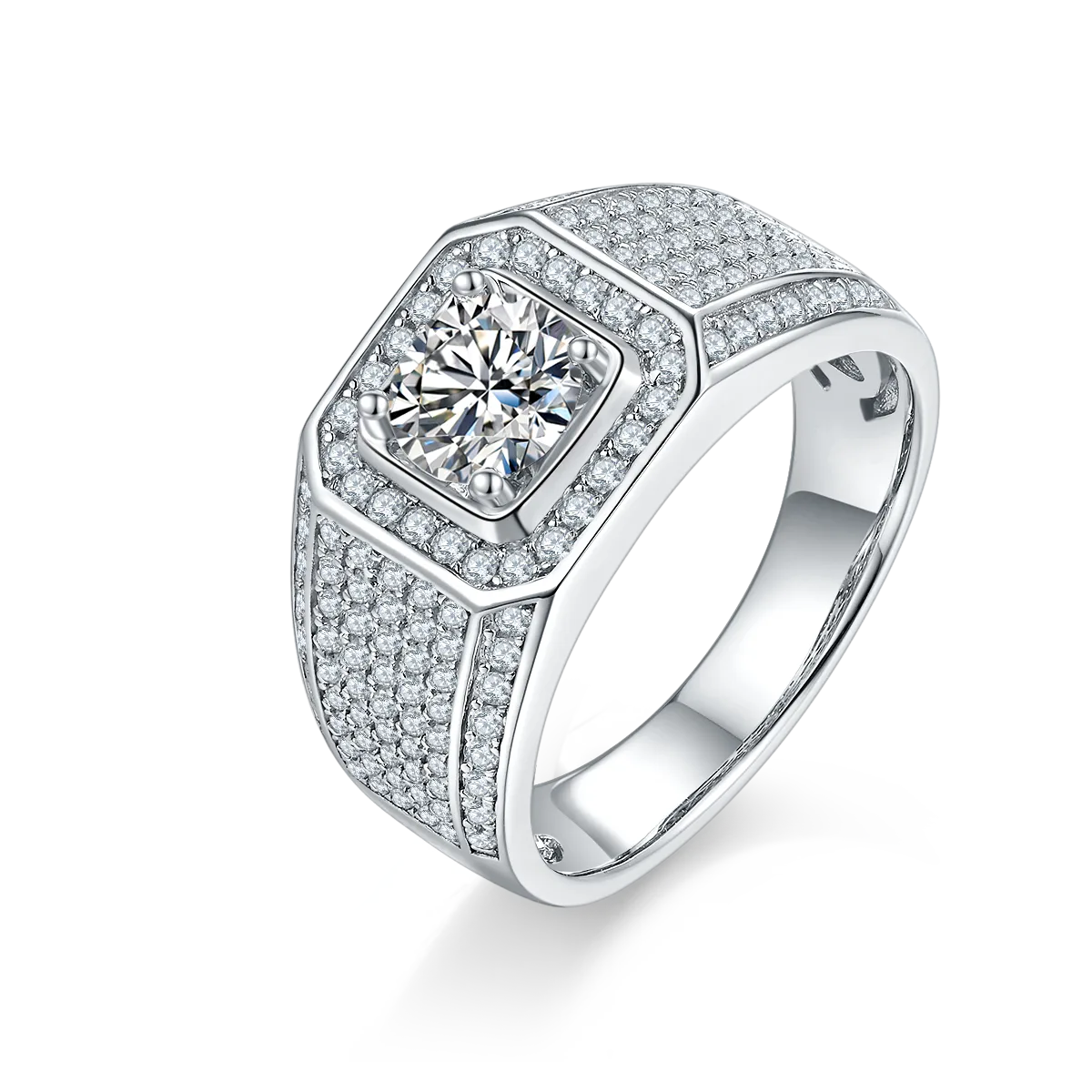 S925 White-Gold-Plated Silver Lab-Grown Diamond Men's Ring 1ct D - P76A