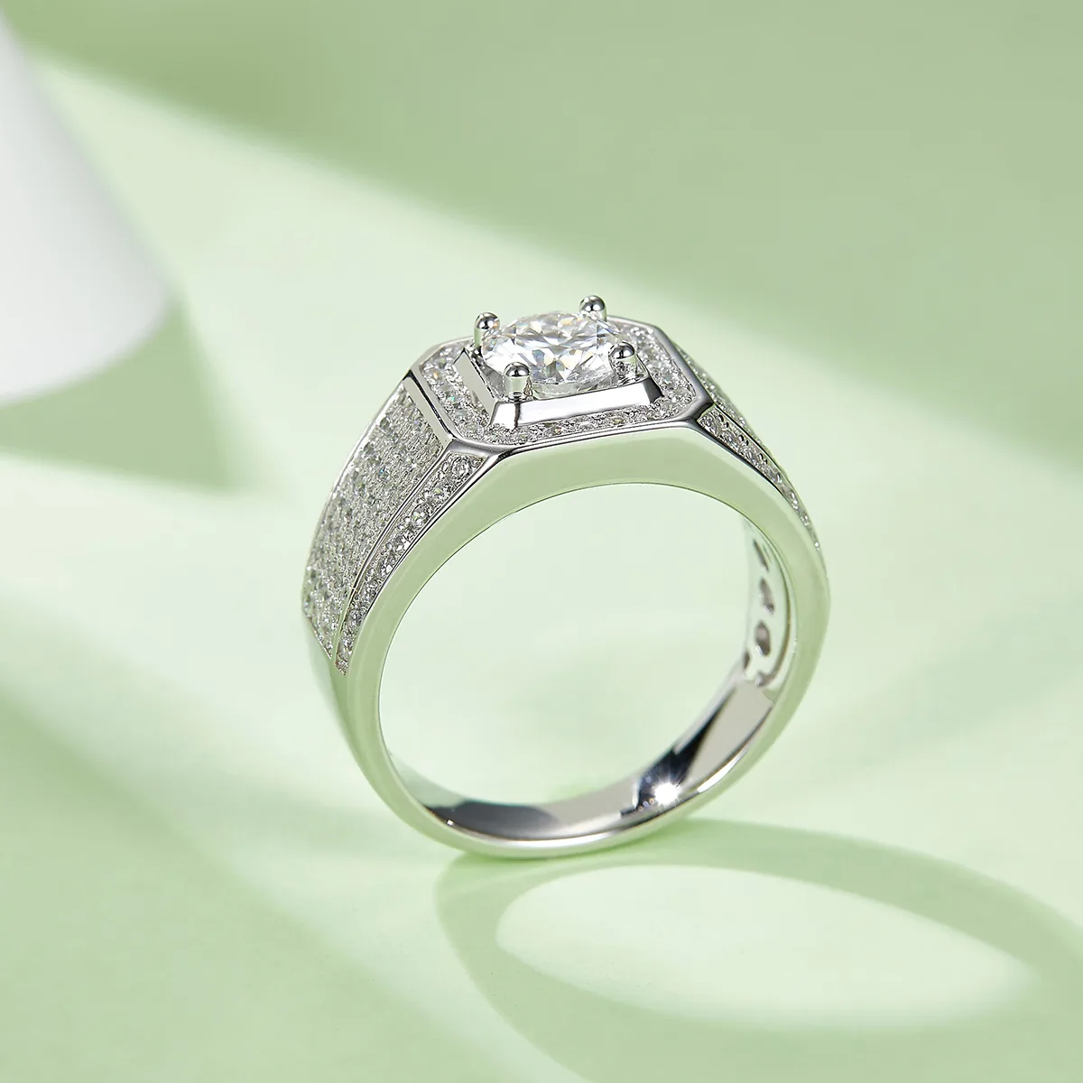 S925 White-Gold-Plated Silver Lab-Grown Diamond Men's Ring 1ct D - P76A