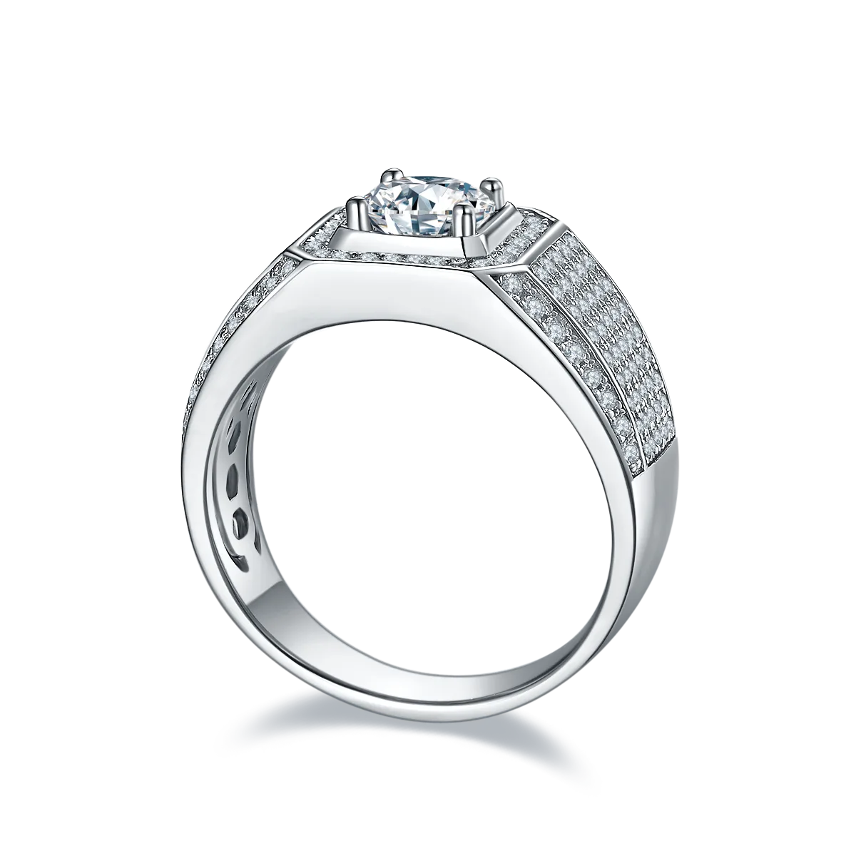 S925 White-Gold-Plated Silver Lab-Grown Diamond Men's Ring 1ct D - P76A