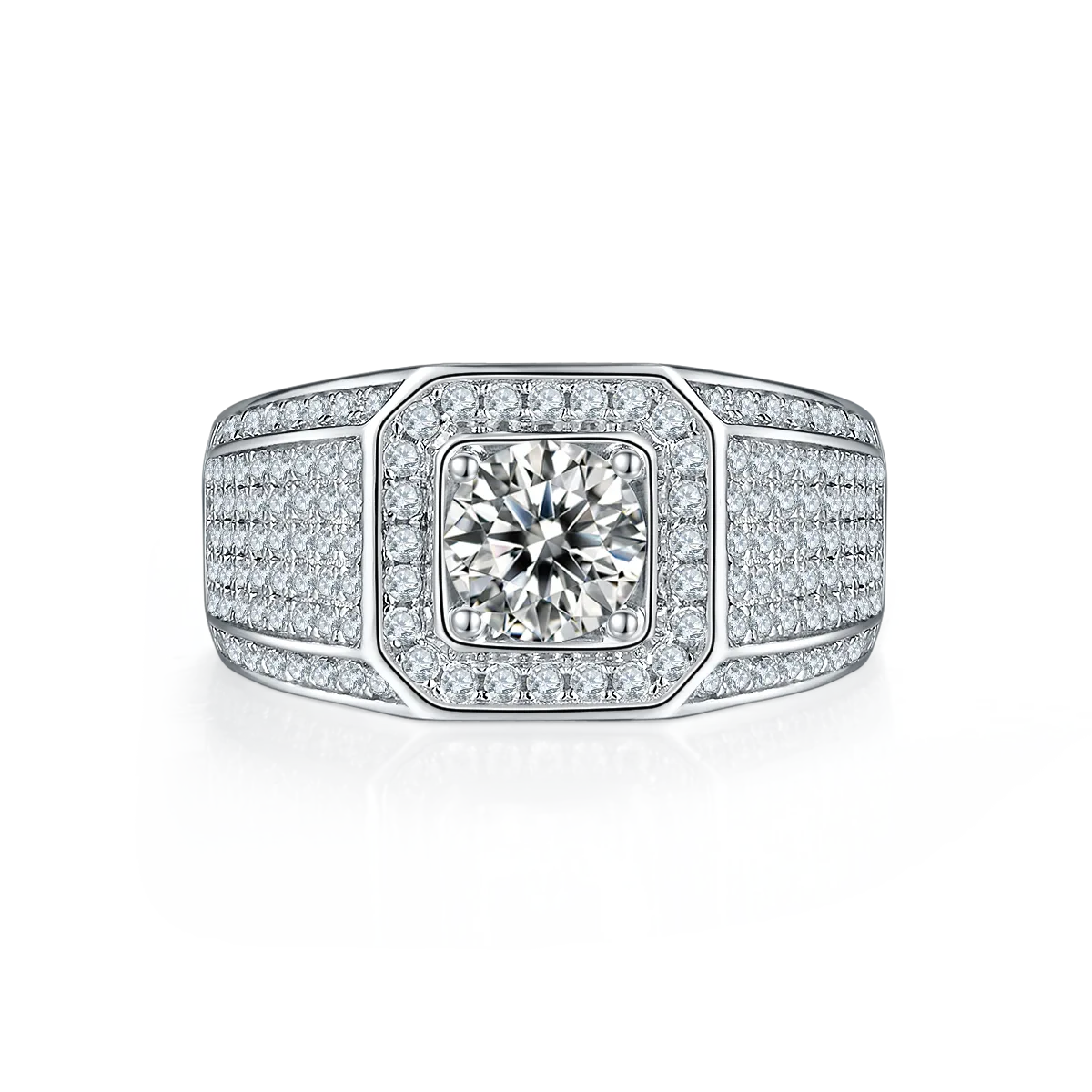 S925 White-Gold-Plated Silver Lab-Grown Diamond Men's Ring 1ct D - P76A