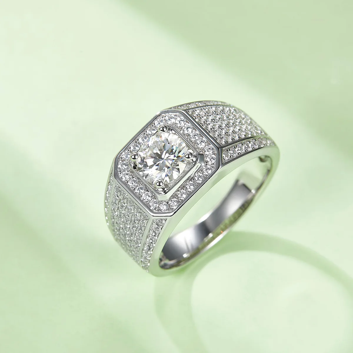 S925 White-Gold-Plated Silver Lab-Grown Diamond Men's Ring 1ct D - P76A