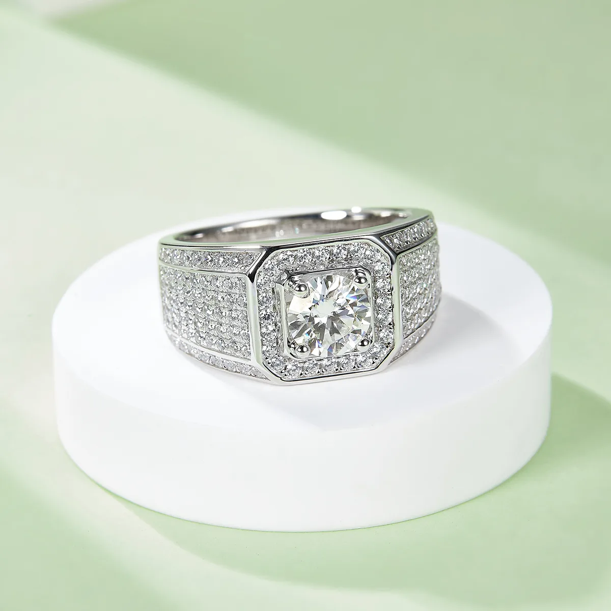 S925 White-Gold-Plated Silver Lab-Grown Diamond Men's Ring 1ct D - P76A
