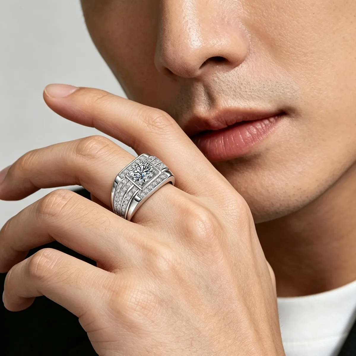 S925 White-Gold-Plated Silver Lab-Grown Diamond Men