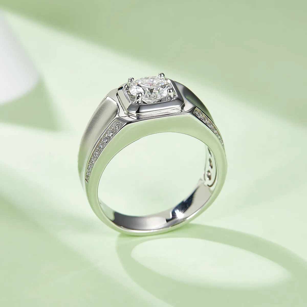 S925 White-Gold-Plated Silver Lab-Grown Diamond Men's Ring 1ct D - P81A