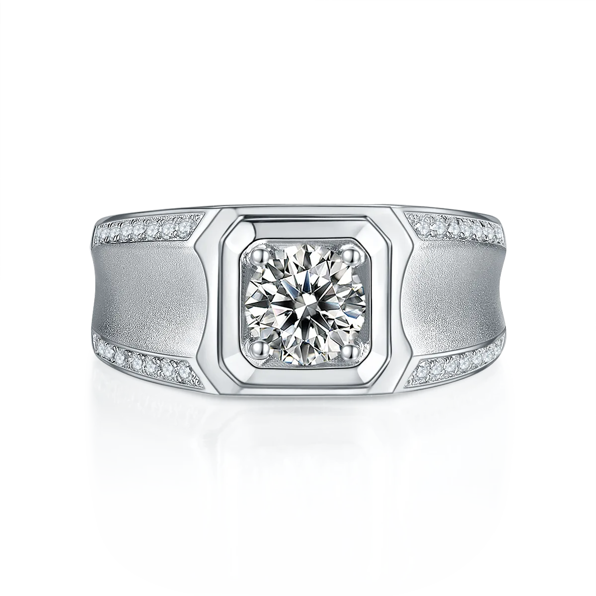S925 White-Gold-Plated Silver Lab-Grown Diamond Men's Ring 1ct D - P81A