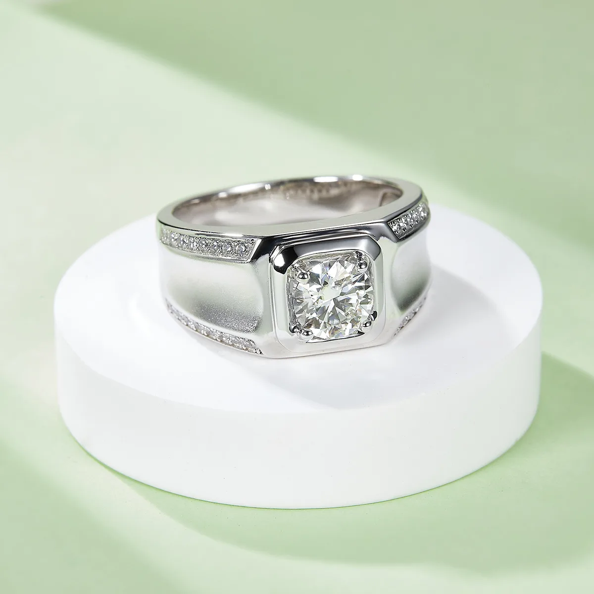 S925 White-Gold-Plated Silver Lab-Grown Diamond Men's Ring 1ct D - P81A