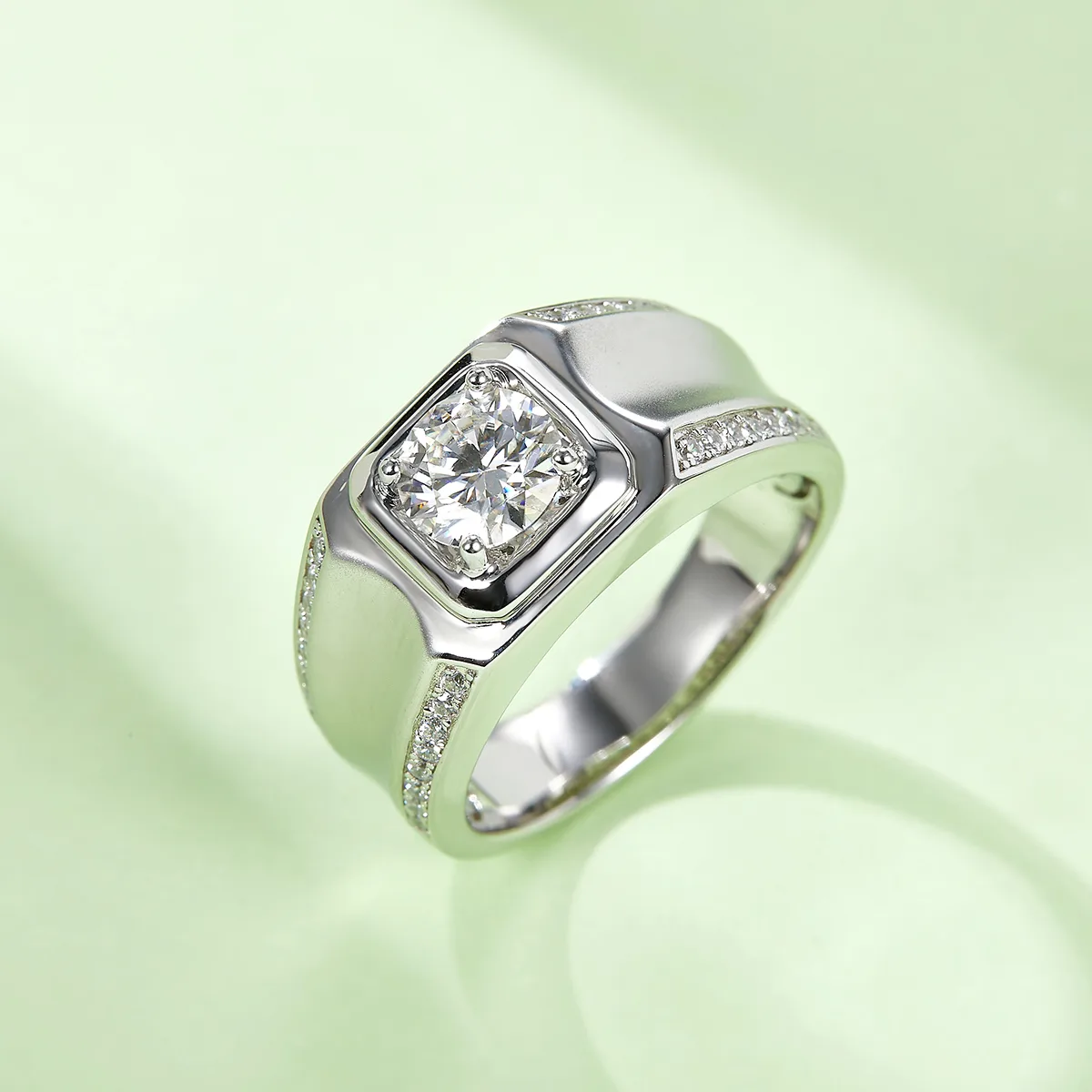 S925 White-Gold-Plated Silver Lab-Grown Diamond Men's Ring 1ct D - P81A