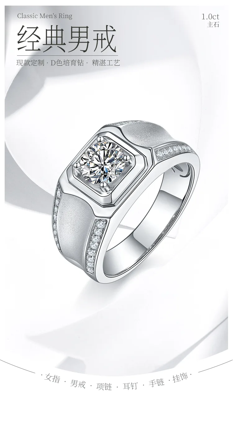 S925 White-Gold-Plated Silver Lab-Grown Diamond Men