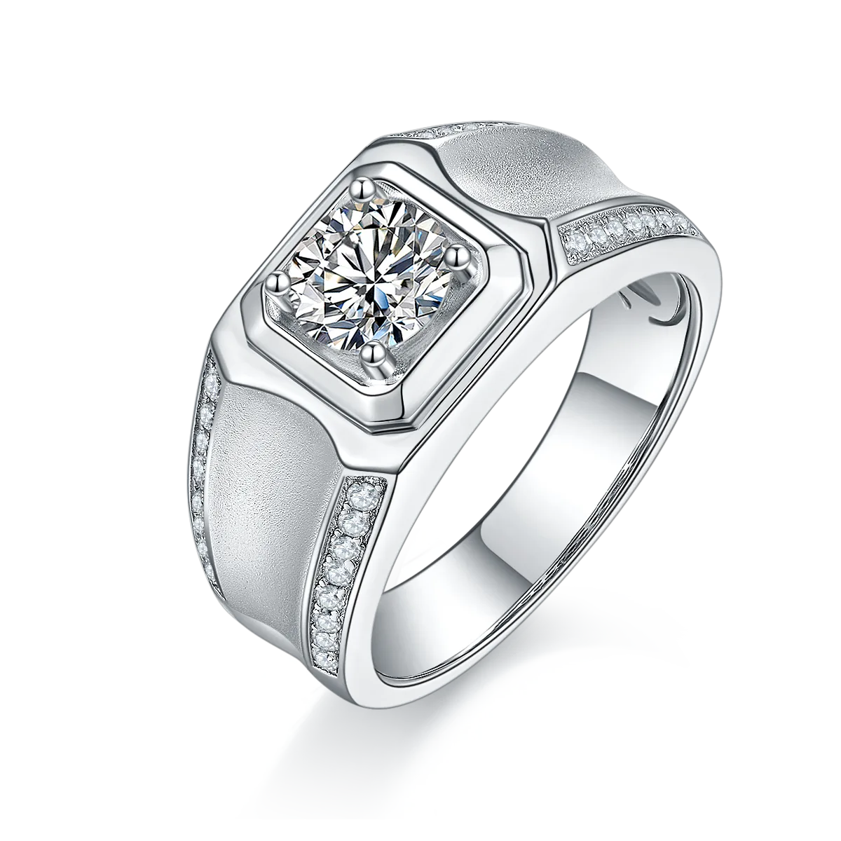 S925 White-Gold-Plated Silver Lab-Grown Diamond Men's Ring 1ct D - P81A